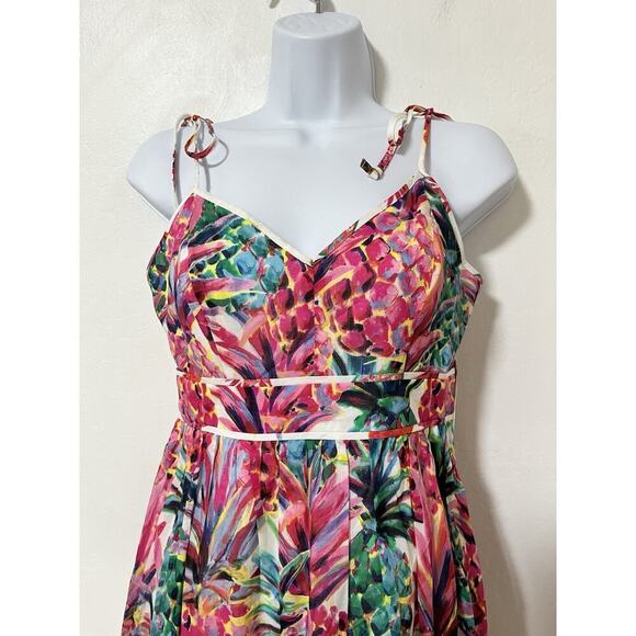 J.Crew Ratti Print Pineapple Midi Sundress Size 2 Pink Tropical Vacation NEW - Picture 2 of 8